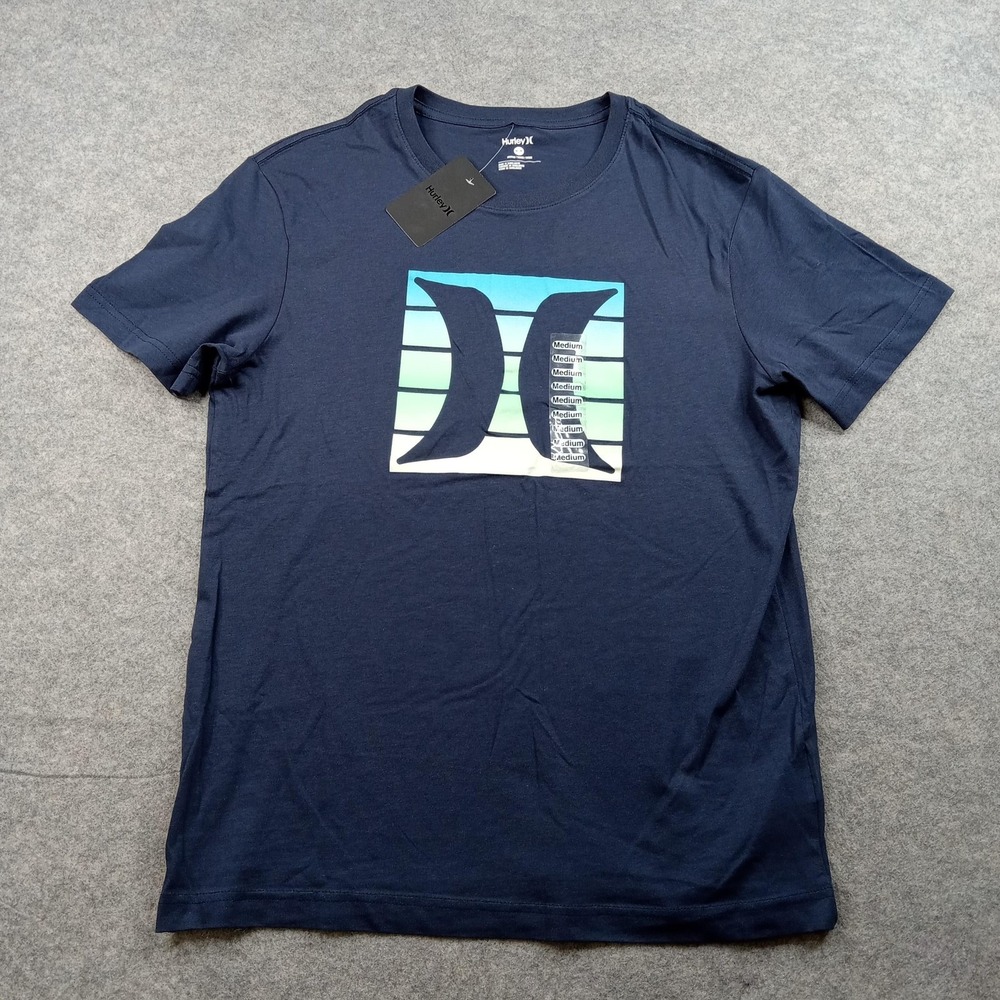 Hurley Shirt Mens Medium Navy Blue Logo Graphic Tee Surf Beach Cotton‎ Crewneck